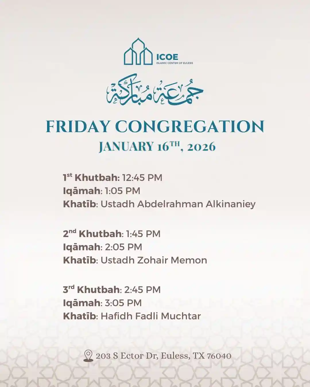 Friday Congregation 16th January 2026