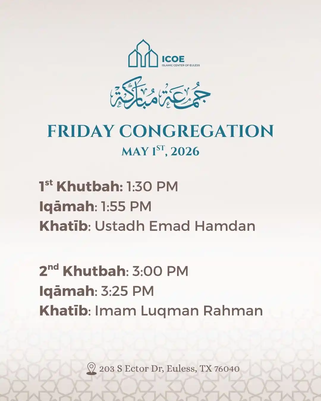 Friday Congregation 1st May 2026